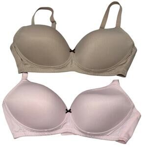 Fit Fully Yours Fawn Soft Cup Bra Wireless Bundle 2 Bras One Beige One Pink 36C